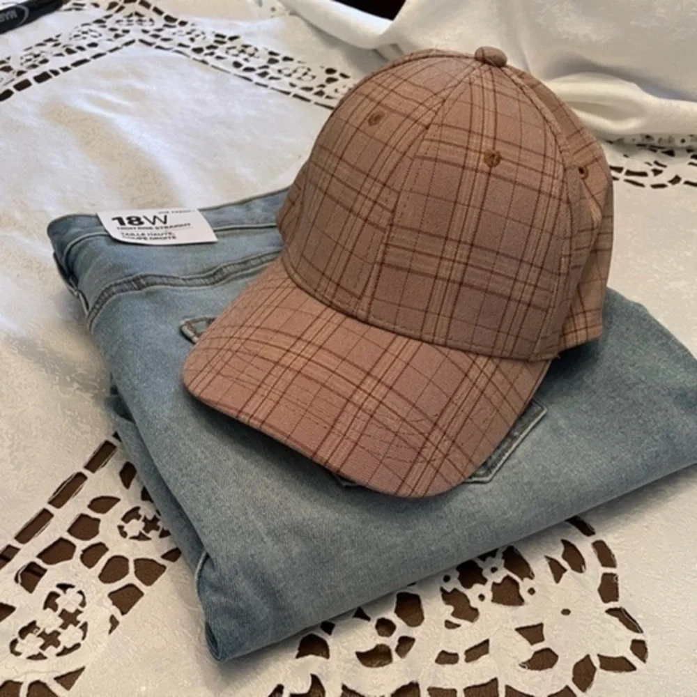 Beige Plaid Baseball Cap - Picture 2 of 10
